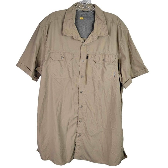 Eddie Bauer Travex Men's Button Down Shirt Size XLT Tall Khaki Beige SS Nylon - Picture 2 of 12